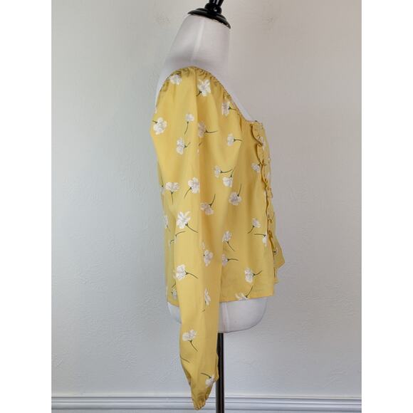 Amuse Society Top Rosalina Floral Ruffle Crop Cottagecore Boho Yellow Size M - Picture 8 of 14